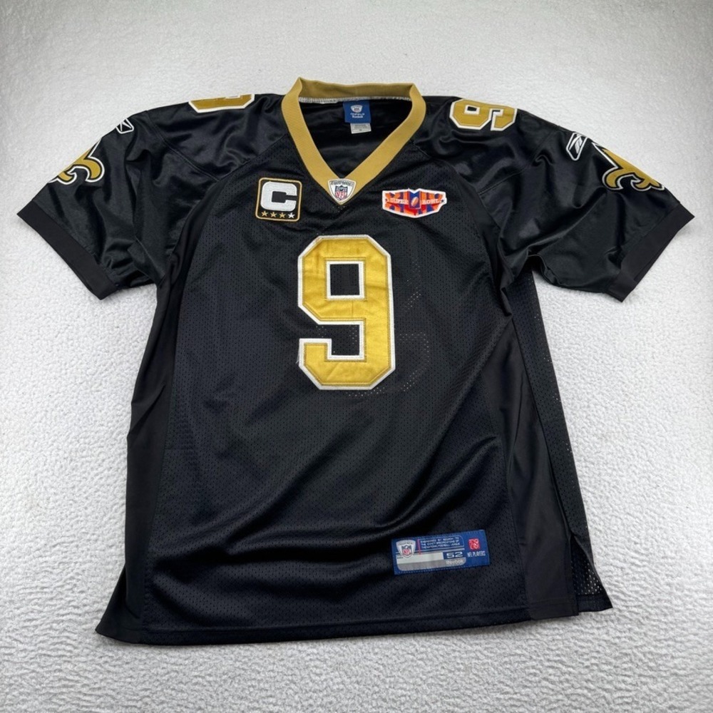 Reebok New Orleans Saints Drew Brees Super Bowl Captain Jersey Men 52 Black Sewn